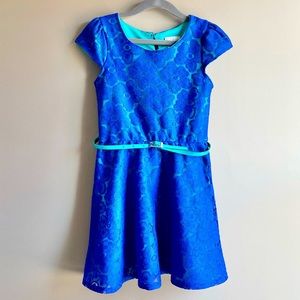 Emily West Cobalt and Teal Lace Overlay Dress